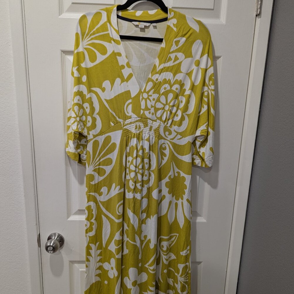 Boden Bold Floral Midi Dress — US Size 10 — Chartreuse Yellow & White — Smocked